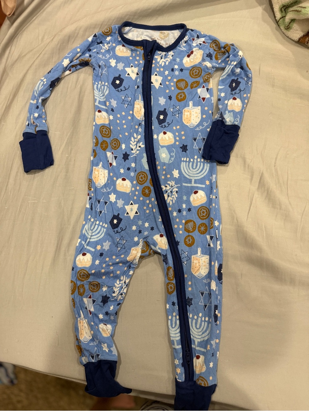 Little Sleepies Blue Holiday Menorah & Dreidel Footed One-Piece
